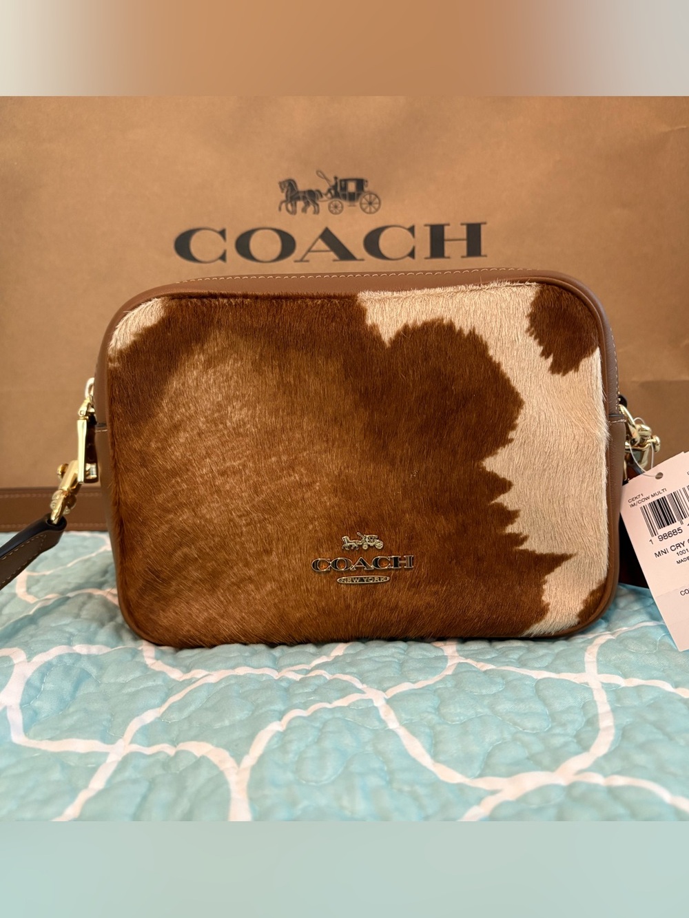 Coach Brown and Cream Cowhide Crossbody